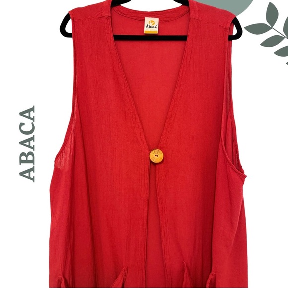 Boho Bold in Deep Red – ABACÁ 100% Cotton Sleeveless Cardigan Vest One Size - Picture 3 of 8